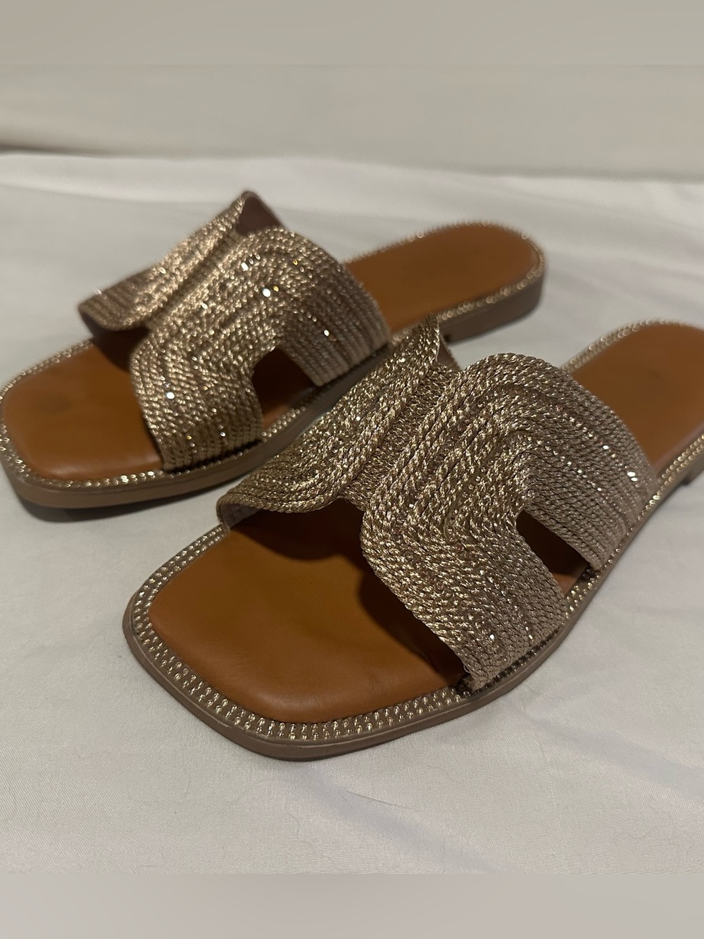 Nicole Miller New York Women's Metallic Gold Braided Slide Sandals